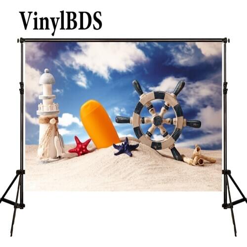VinylBDS Children Beach Scenery Photo Rudder Starfish Decoration Background Blue Sky White Clouds Baby Born Backdrop for Kids