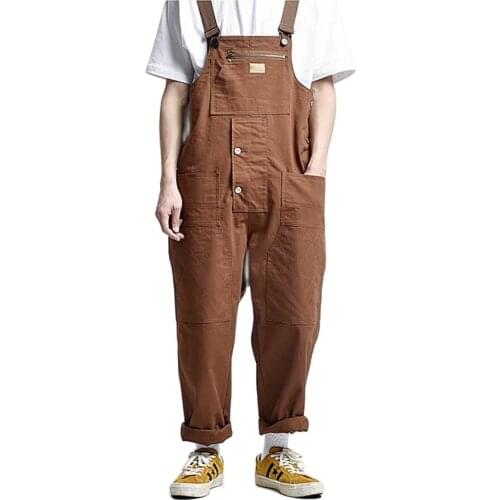 Japan Trend Cargo Pants Men Women Casual Overalls Work Pants Multi-Pocket Loose Baggy Trousers Suspenders Hiphop Harem Pants
