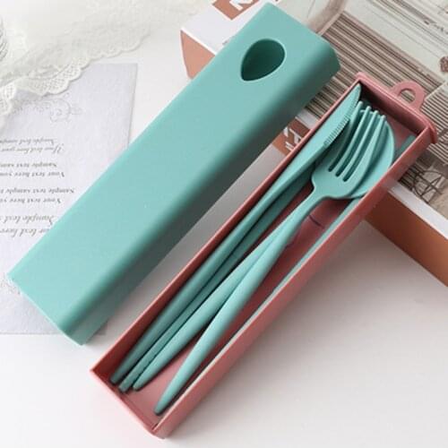 Storage Box Tableware Wheat Straw Tableware Set Travel Camping Portable Cutlery Fork Chopstick Spoon Fork Set