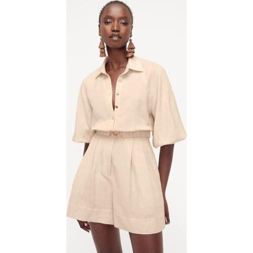 BBK Trf Ladies Clothing Rompers Khaki Lavender Cotton Wide Leg Shorts Loose High Waist Elegant Zra Women PlaysuiSh Casual Office