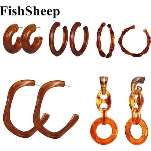 FishSheep New Tortoiseshell Color Acrylic Geometric Hoop Earrings Resin Big Round Circle Hoops Earrings Fashion Women Jewelry