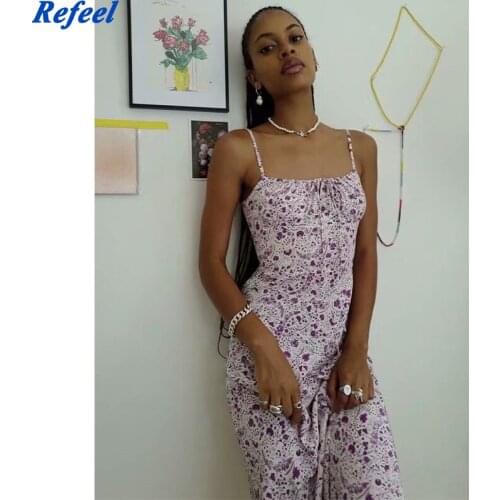 2021 retro flower purple print retro sleeveless womens MIDI dress summer dress