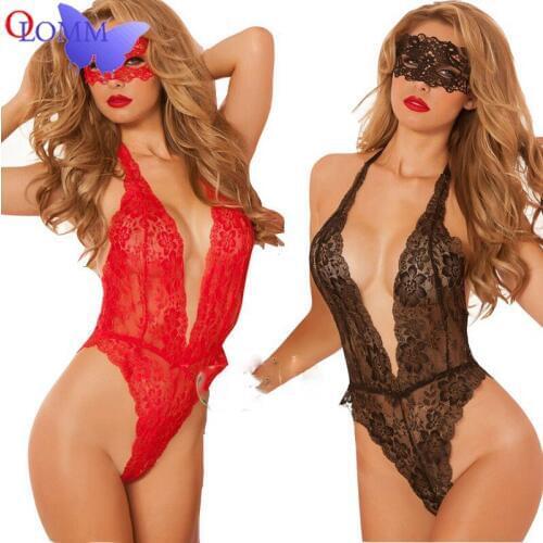 Sexy Lingerie Mesh Yarn Perspective Sexy Temptation Open Crotch Deep V Queens Mask Sexy Lingerie For Couple Sexy Games