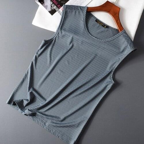 NEW Mens Ice Silk Quick-drying Crew Neck Hollow Sleeveless Vest Wide Shoulder Waistcoat Fitness Mens Breathable Mesh
