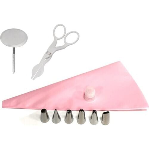 10PC/SET Silicone DIY Icing Piping Cream Pastry Bag+6pc Cake Nozzle Tips Decorating Tools + Nail Lifter Needles+ Flower Scissors