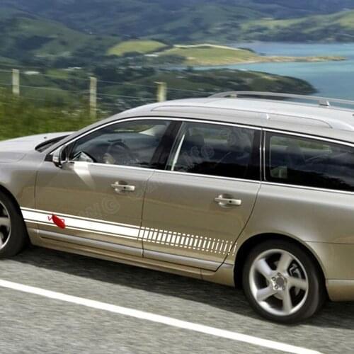 2 Pcs Car Side Sticker for Volvo V70 V90 Vinyl Sticker Car Side Stripes Skirts Graphics Auto Tuning Accessories