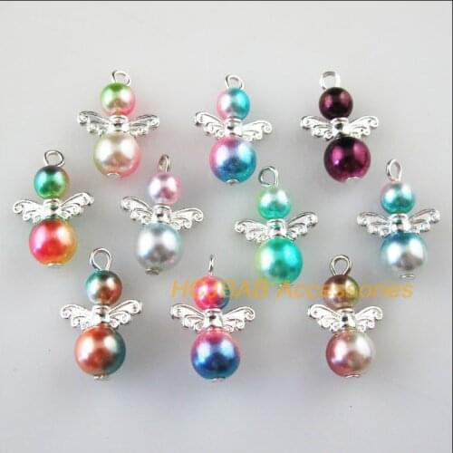 20Pcs Silver Plated Wings Colored Dancing Angel Charms Pendants 14x21mm