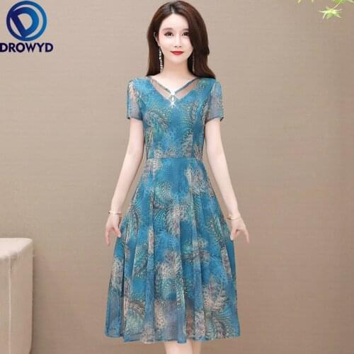 2021 Beach Blue Print Midi Dress Women Summer Fashion Short Sleeve V-neck Bodycon Chiffon Dress Elegant Boho Sexy Party Vestidos