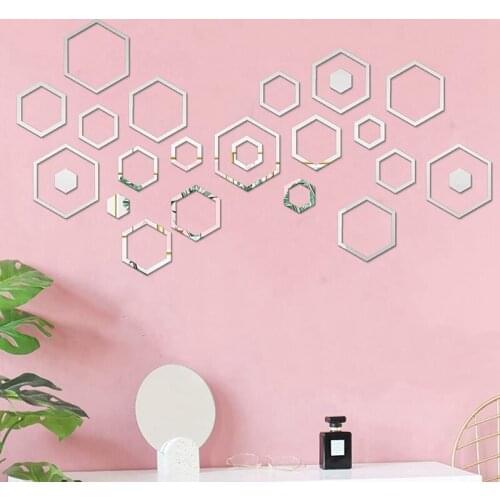Mirror Wall Decor Hexagon Mirror Tiles Mirror Stickers for Living Room Wall Decor for Wall Mirrors Decorative 24 Pcs