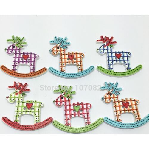 300pcs 30mm Mixed Checks Reindeer Wood Buttons Sewing Xmas Button Cardmaking Scrapbooking Embellishments Crafts