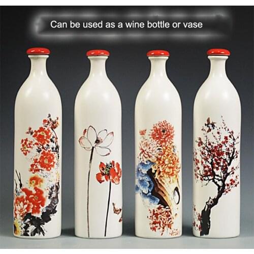 4PCS/Set 500ML Sealed Empty Wine Bottle 4-Seasons Ceramic Wine Bottle Decorative Vase Liquor Bottle Home Decorations Wine Set