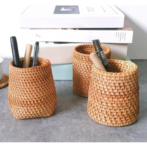 Handmade Weaving Tea Ceremony Accessories Storage Box Stationery Pen Holder Woven Storage Basket Handmade Basket