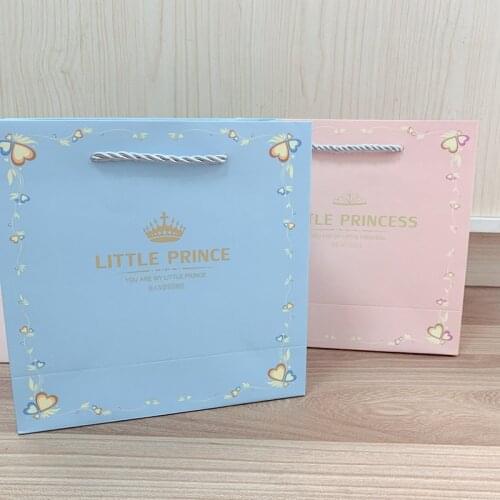 Baby Shower Birthday Party Decorations Kids pink gift bags with handles party favors Prince and Princess paper bags for gifts