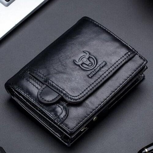 BULLCAPTAIN Genuine Cowhide Men Wallet Short Coin Purse Small Vintage Wallet Brand High Quality Designer New Short Wallet clutch