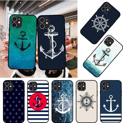 Phone Case For Apple IPhone 12 Mini 11 Pro XR X MAX SE XS 4 5 6 6S 7 8 E Plus Black Cover Bumper Tpu Shell Soft Anchor Boat