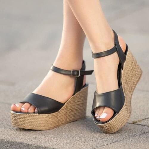 Olivie Black Skin Wedges Sandals
