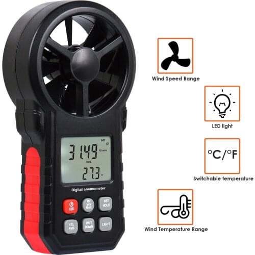 Digital Handheld Vane Anemometer Tester Wind Speed Air Velocity Meter Gauge w/ LED Light & Beaufort Scale