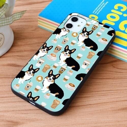 For iPhone Welsh Corgi tri colored coffee lover dog Soft TPU border Apple iPhone Case