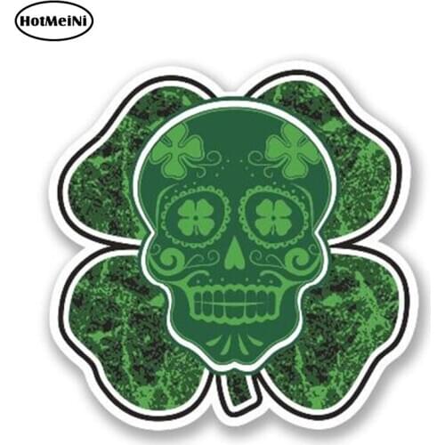 HotMeiNi 13cm x 13cm Irish Lucky Clover Sugar Skull Car Sticker Graffiti Surfing Skateboarding Decal Graphic Vinyl Car Styling