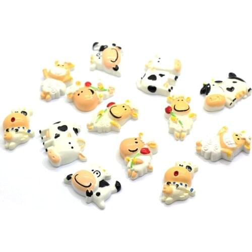 New Kawaii Farm Cow Resin Charms Flatback Dairy Cow Cabochons 3D Farm Animal Craft Miniature Hair Bow