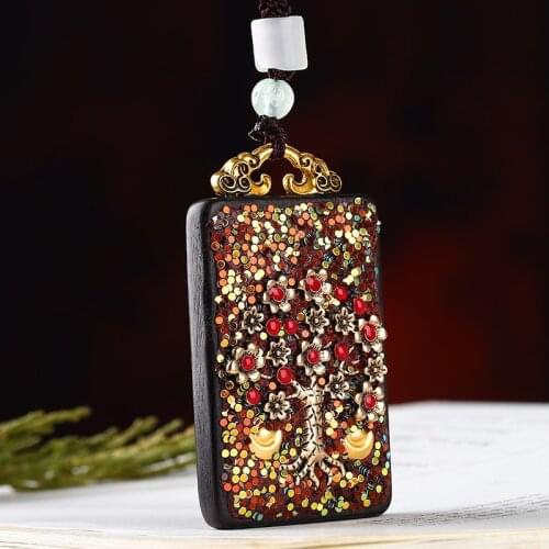 Koraba Feng Shui Wood Grain Elegant Life Tree Necklaces Long Necklaces Unisex