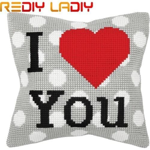 Cross Stitch Cushion I Love You Puppy Chunky Yarn Cross-Stitch Kits Needlework Printed Canvas Pillow Home Decor Arts & Crafts
