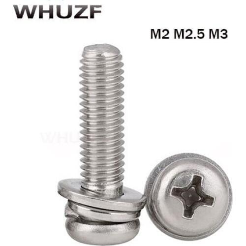 Metric thread M2,M2.5,M3 304 stainless steel Phillips Pan Head Three Combination Screw Three sem screws with washer