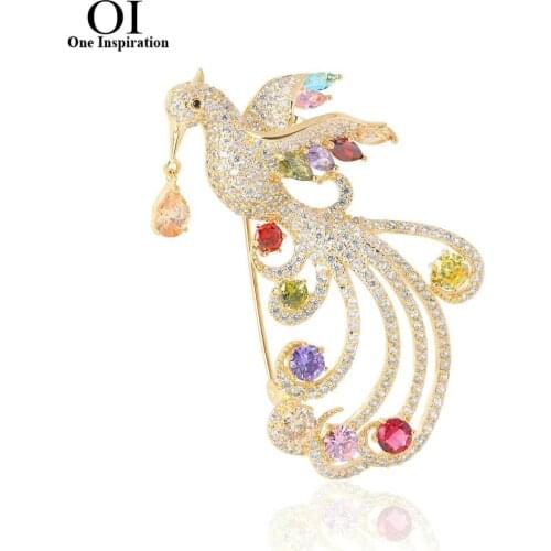OI 2021 Luxury Cubic Zircon Phoenix Brooches For Women Men Gold Color Copper Animal Wedding Jewelry Banquet Brooch Pins