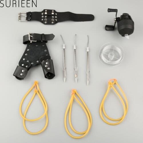 6PCS Left Hand Archery Shooting Fishing Slingshot Set Hunting Catapult Combination Arrow Shooter Broadheads Hand/Wrist Protector