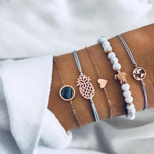 25 Styles Bohemian Bracelet Set for women Shell Star Map Pineapple Heart Natural stone Beads chains Bangle Boho Jewelry