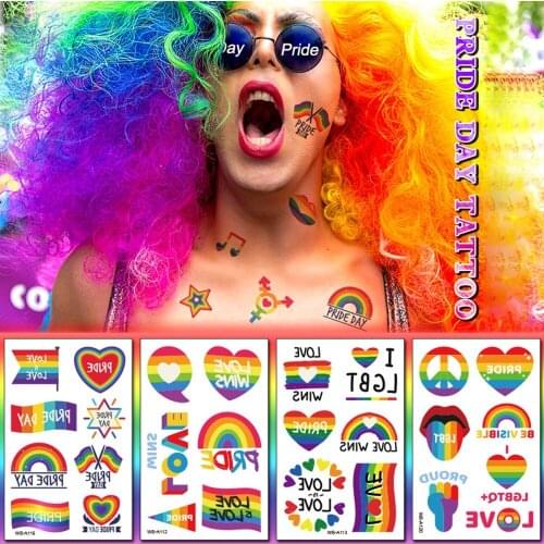 Pride Day Rainbow Tattoo Sticker Gradient Colorful Kawaii Stickers