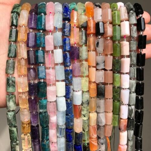Natural Perles Apatite Amethysts Aquamarines Faceted Cylinder Spacer Stone Beads for Jewelry Making Bulk DIY Bracelets 7.5inch