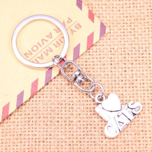 New Fashion Keychain 23x21mm i love cats Pendants DIY Men Jewelry Car Key Chain Ring Holder Souvenir For Gift