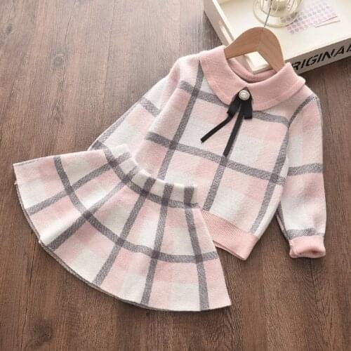 2021 New Autumn&Winter Girl Clothing Sweater Set Solid Cute Outfits Kids Ruffles Top and Skirt 2Pcs Costumes Toddler Clothes