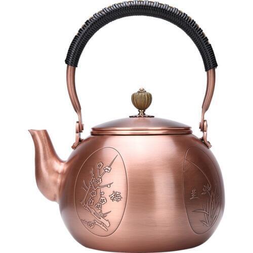 New Arrival 1200ML Cast Iron Pot Handmade Copper Kettle Carbon Furnace Kung Fu Pu'er Teapot Oxidized Uncoated Free Shipping