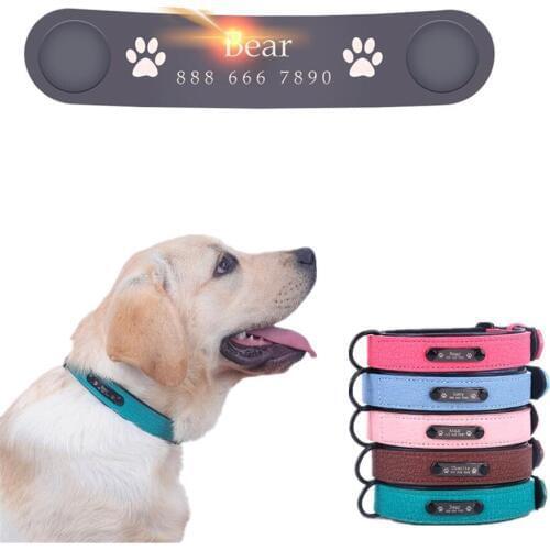 Pet Collars With Name ID Tag Personalized Cats Dog Collars microfiber PU leather Pets Collars Necklace