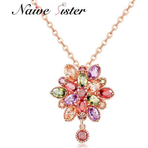 Luxury Mona Lisa Necklace Multicolor Ball Flower Pendant Necklaces For Women Girl Wedding Birthday Gift Cubic Zirconia Jewelry