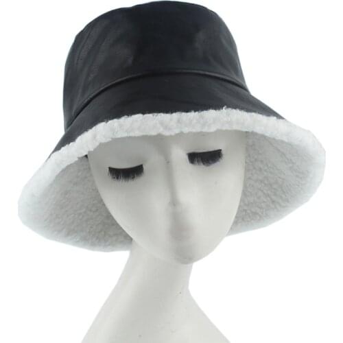 Panama Winter Hat Waterproof Faux Leather Bucket Hat Warm Fleece Lambswool Fisherman Hat Unisex Casual Fashion Hip Hop Caps