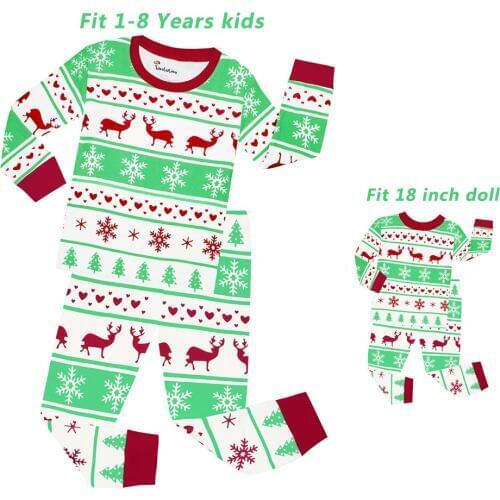 Matching Baby Girls and Doll Christmas Pajama Sets Kids Cotton Reindeer Xmas Pajama Pyjamas Kids Pijamas for Boys Child Clothes