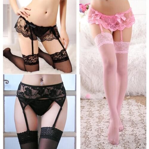Sexy Stocking Lace Soft Top Thigh High Stockings Suspender Garter Belt Womens Tights Pantyhose Womens Sexy Lace Stockings