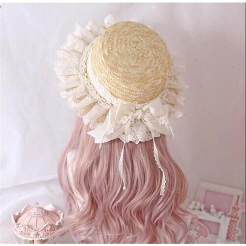 Mori Girl Summer Straw Hats For Women Beach Sun Hat Lolita Kawaii Princess Lace Bow Straw Hat B1307