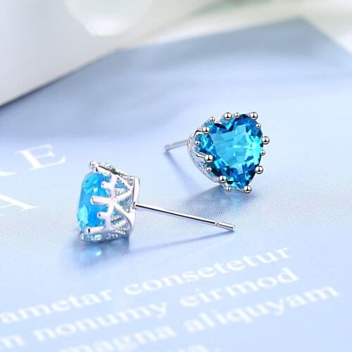 Bohemia Romantic Women Bule Color The Heart of The Sea Stud Earrings Fashion Women AAA Zircon Wedding Engagement Jewelry