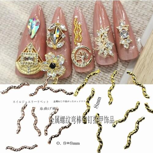 200pcs/Pack 0.8x8mm Thread Bent Rod Rivets Stud Alloy Nail Art Design Charms Decal DIY Metal Accessorie for Phototherapy Sticker