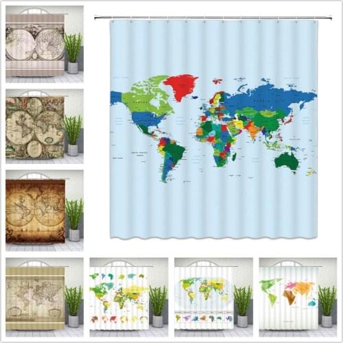World Map Shower Curtains Modern Simplicity Earth Global Map Bathroom Decor Home Bathtub Waterproof Polyester Curtain Set Cheap