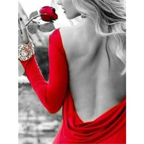 Woman Red And Black DIY Cross Stitch Embroidery 11CT Kits Needlework Craft Set Cotton Thread Printed Canvas Home Room