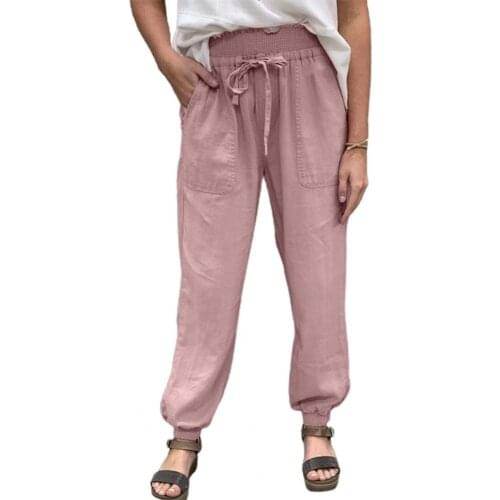 Women Pants with Pockets All-match Solid Color Summer Beach Long Pants for Beauty