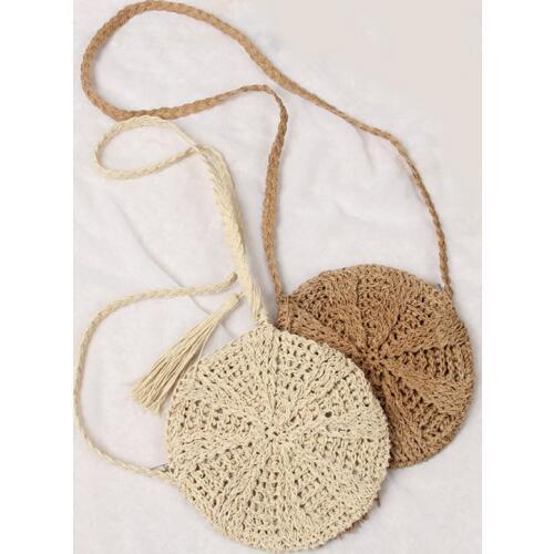 Women Round Straw Bags Bohemian Female Summer Beach Handbag Circle Ladies Woven Messenger Bag Handmade Knitted Crossbody SS3654