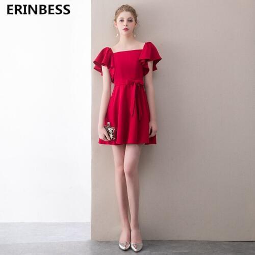 Short Prom Dresses 2019 Fashion Vestido De Festa A-line Formal Party Gowns For Women Square Neck Burgundy Prom Dress Gown
