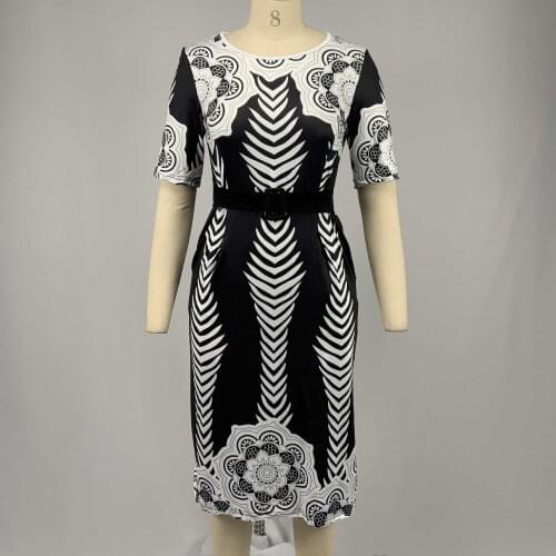 Summer Women 2021 New Print Half Sleeve S-5xl Elegant Stitching Slim Dress Vintage Office Work Dress Vestidos