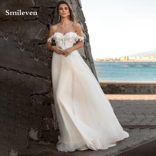 Smileven Beach Wedding Dress Off The Shoulder Appliqued Lace Bridal Gowns Boho Backless vestidos de novia Plus Size
